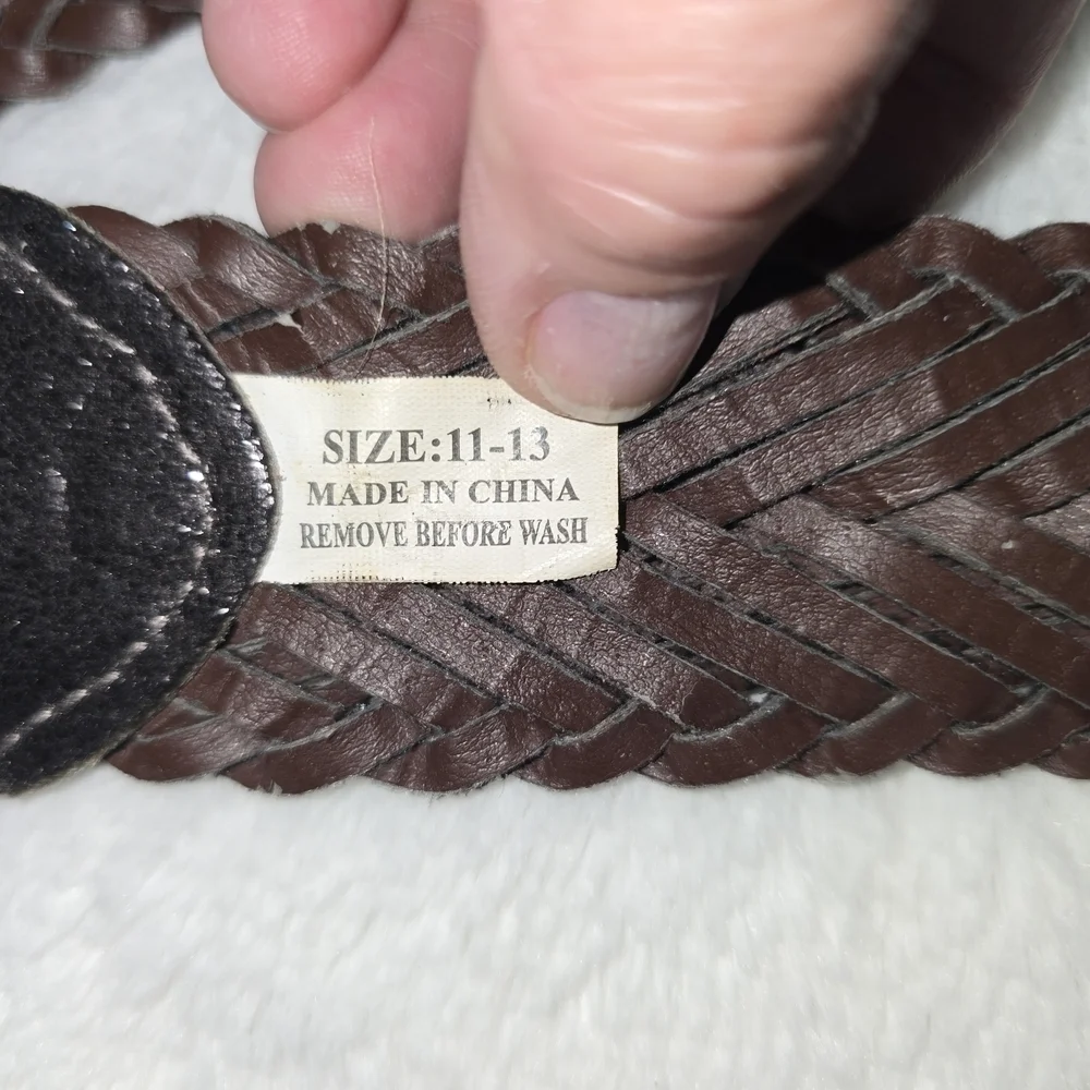 Vintage Metallic Black Braided Belt with Round Buckle Womens